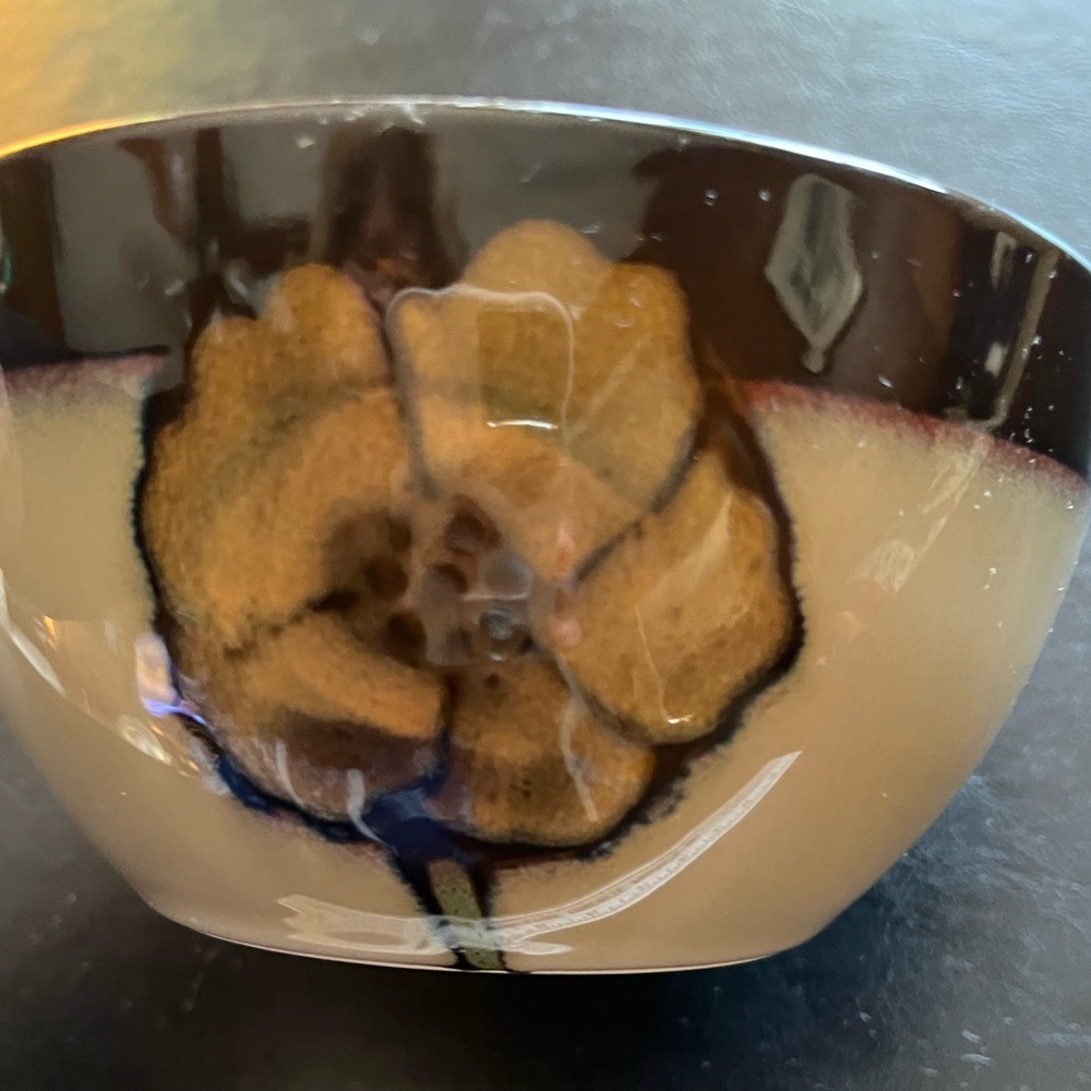 Artisan Brown and Cream Floral Poppies Ceramic Bowl